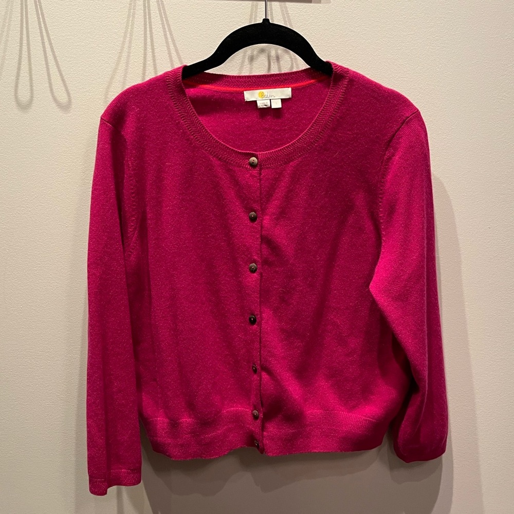 Boden 100% Cashmere Crop Crew Cardigan Vibrant Plum size L
